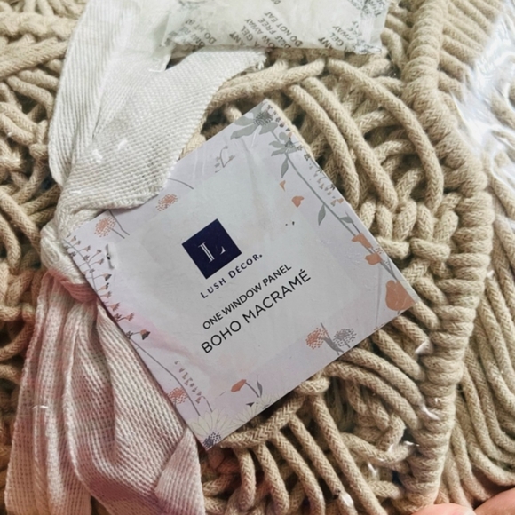 UO Bohemian Macrame Textured Cotton Window Curtain Panel Wall Hanging Tan - Picture 7 of 12